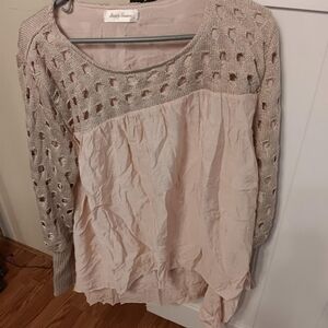 Womens simply couture light pink brown sweater shirt xlarge